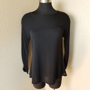 Lolly Raw Edge Black Blouse Long Sleeve